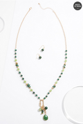 Cato Fashions Semi- Precious Green Beaded Long Necklace Set