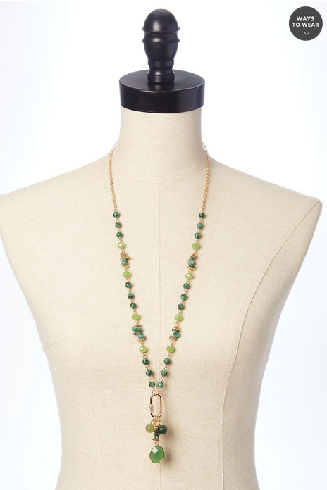 Cato Fashions Semi- Precious Green Beaded Long Necklace Set