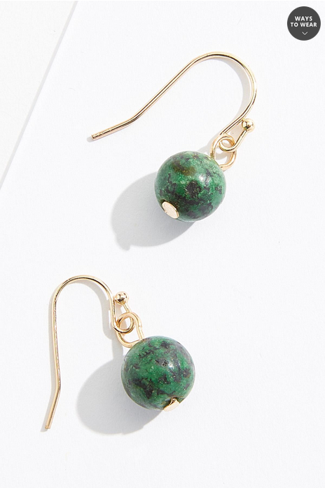 Cato Fashions Semi- Precious Green Beaded Long Necklace Set
