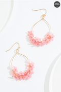 Cato Fashions Pink Flower Sequin Embellished Wire Hoop Earrings