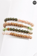 Cato Fashions Wood Gold Multi Beaded Coil Bracelet