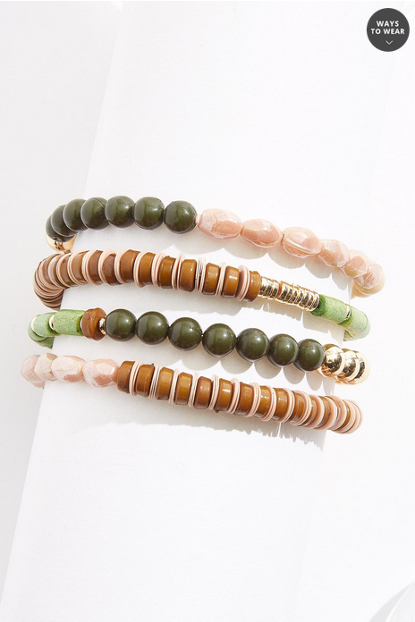 Cato Fashions Wood Gold Multi Beaded Coil Bracelet