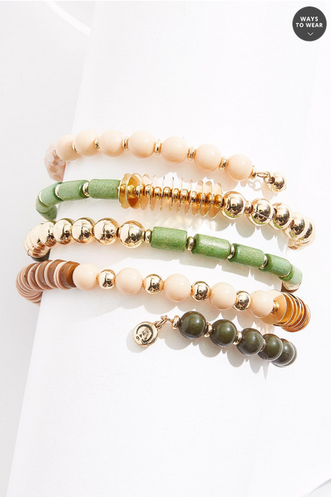 Cato Fashions Wood Gold Multi Beaded Coil Bracelet