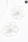 Cato Fashions Silver Flower Cut Out Pearl Earrings