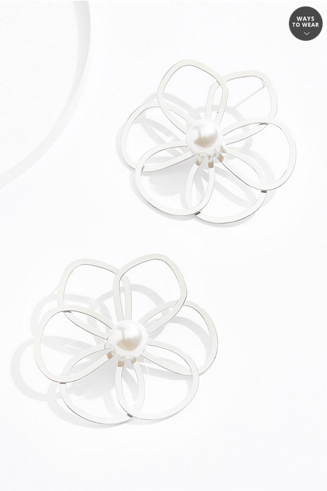 Cato Fashions Silver Flower Cut Out Pearl Earrings