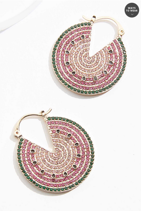 Cato Fashions Glass Embellished Watermelon Hoop Earrings