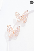 Cato Fashions Rose Gold Pearl Butterfly Button Earrings