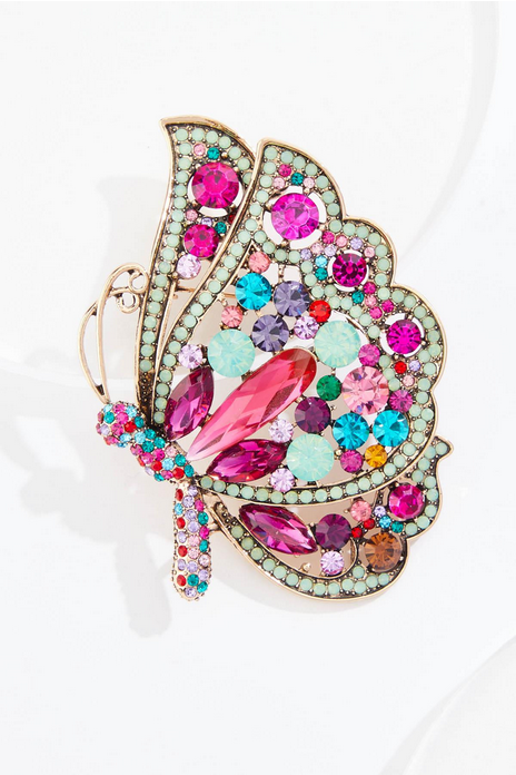 Cato Fashions Multicolor Glass Embellished Butterfly Brooch