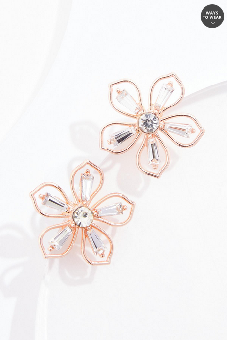 Cato Fashions Rose Gold Flower Outline Button Earrings