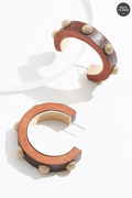 Cato Fashions Gold Studded Wood Hoop Earrings
