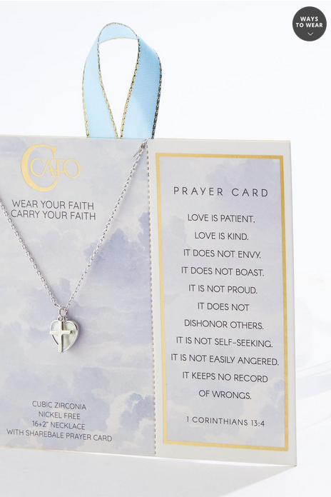 Cato Fashions Prayer Card Heart Charm Necklace
