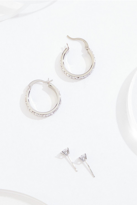 Cato Fashions Silver Cubic Zirconia Hoop And Ball Earring Box Set