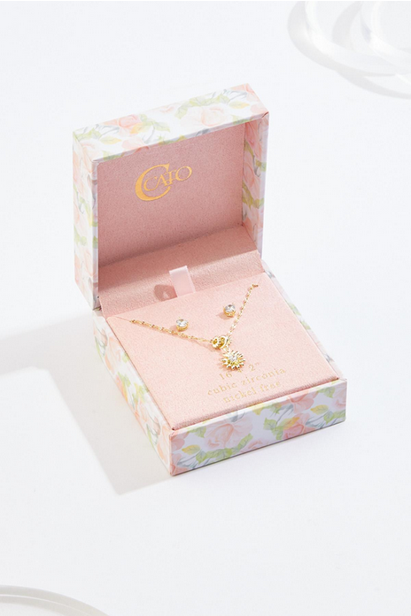 Cato Fashions Gold Flower Necklace And Earring Box Set