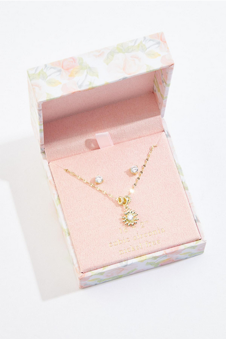 Cato Fashions Gold Flower Necklace And Earring Box Set