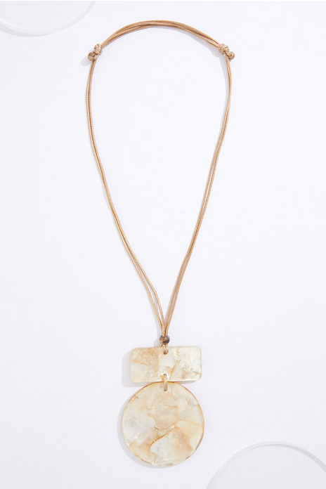 Cato Fashions Lucite Shell Cord Pull Tie Necklace