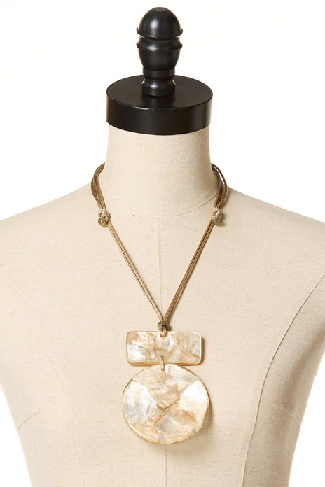 Cato Fashions Lucite Shell Cord Pull Tie Necklace