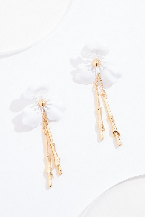 Cato Fashions Clip- On Floral Dangly Stem Earrings