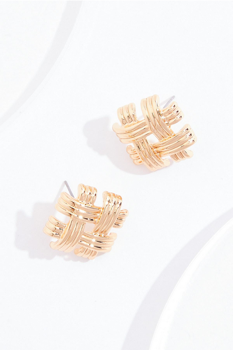 Cato Fashions Gold Woven Button Earrings