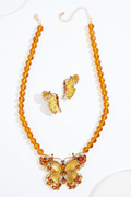 Cato Fashions Antique Glass Butterfly Pendant Necklace Set