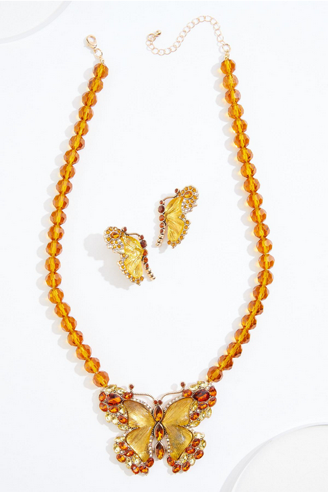 Cato Fashions Antique Glass Butterfly Pendant Necklace Set