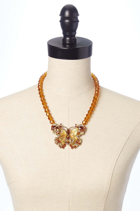 Cato Fashions Antique Glass Butterfly Pendant Necklace Set
