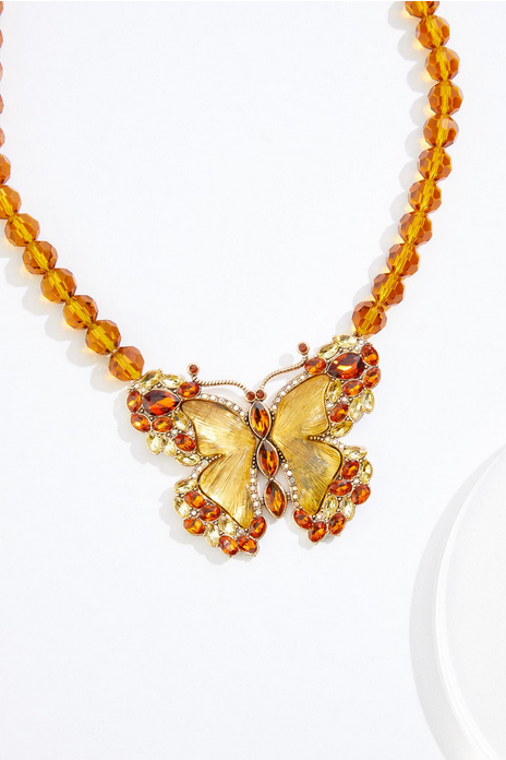 Cato Fashions Antique Glass Butterfly Pendant Necklace Set