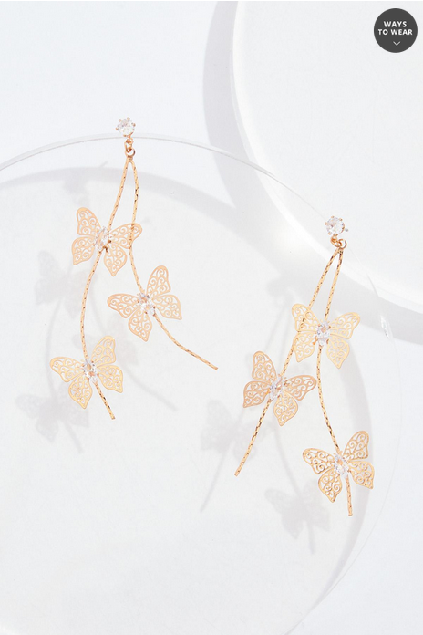 Cato Fashions Gold Butterfly Fringe Linear Earrings
