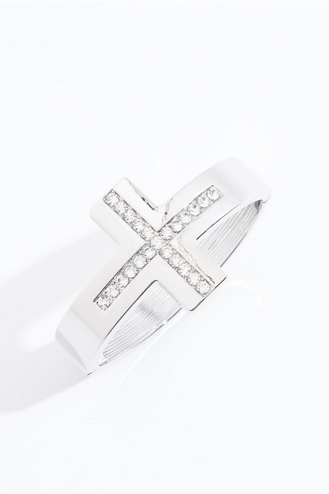 Cato Fashions Rhinestone Cross Hinge Cuff Bracelet