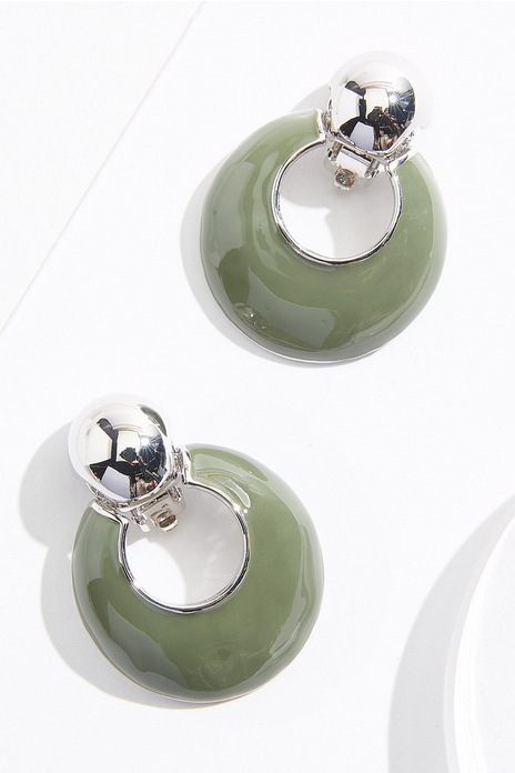 Cato Fashions Clip- On Green Enamel Doorknocker Earrings