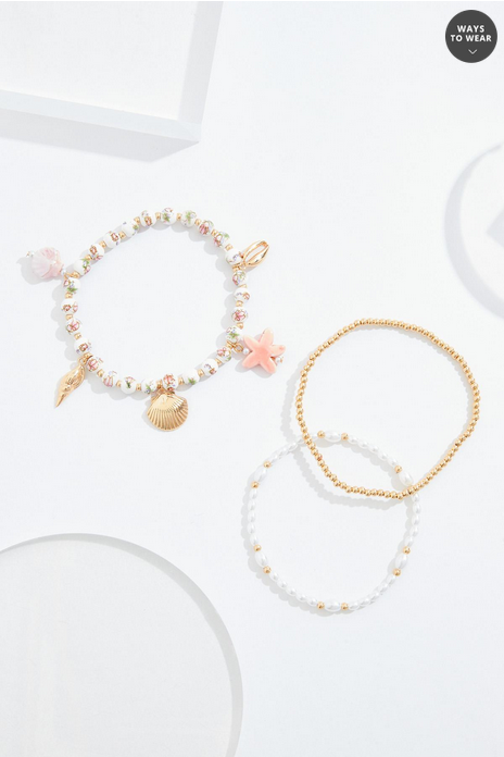 Cato Fashions Enamel Printed Bead Charm Bracelet Set