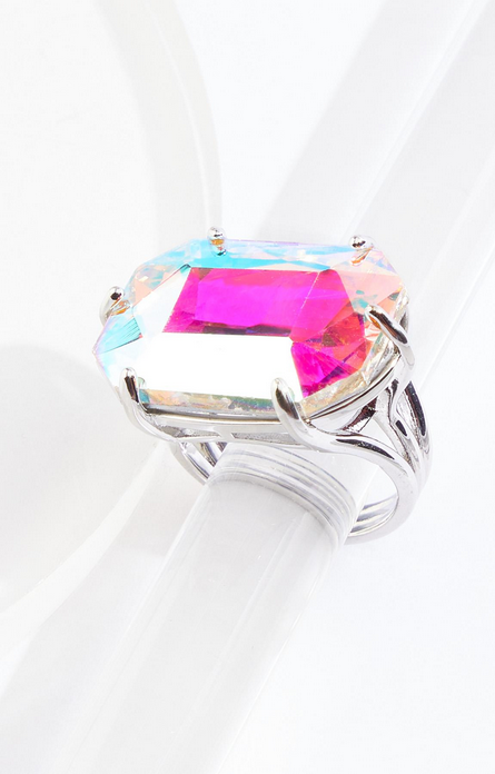Cato Fashions Faceted Iridescent Glass Stone Ring