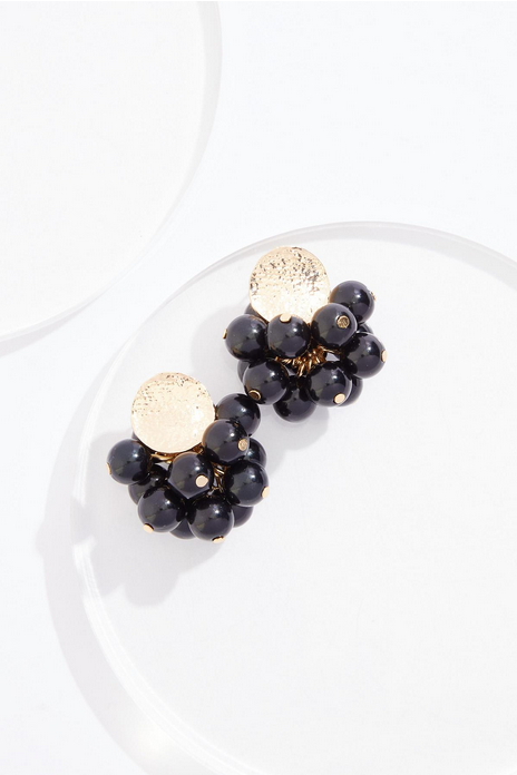 Cato Fashions Black Lucite Ball Cluster Earrings