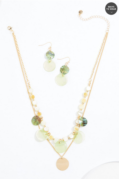 Cato Fashions Delicate Layered Green Shell Necklace Set