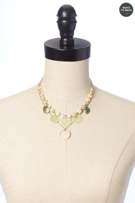 Cato Fashions Delicate Layered Green Shell Necklace Set