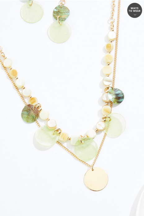 Cato Fashions Delicate Layered Green Shell Necklace Set