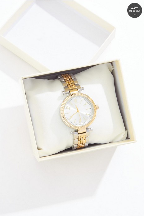 Cato Fashions Mixed Metal Round Watch Boxed Jewelry