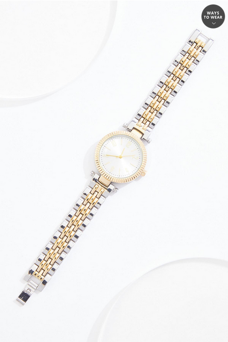 Cato Fashions Mixed Metal Round Watch Boxed Jewelry