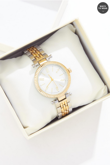 Cato Fashions Mixed Metal Round Watch Boxed Jewelry