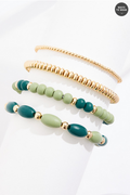 Cato Fashions Green Wood Gold Beaded Stretch Bracelet Set