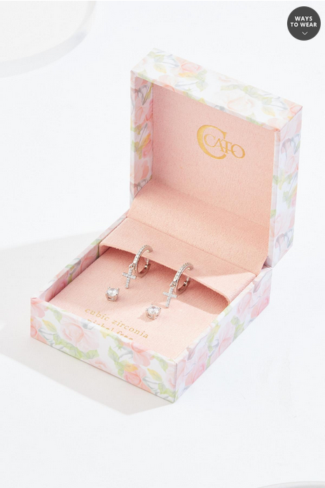 Cato Fashions Silver Cross Hoop Earring Box Set