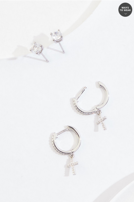 Cato Fashions Silver Cross Hoop Earring Box Set