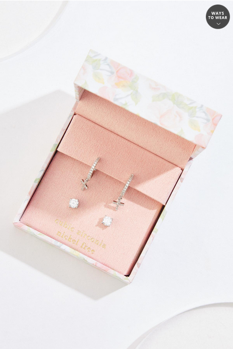 Cato Fashions Silver Cross Hoop Earring Box Set