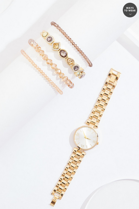 Cato Fashions Neutral Glass Bracelet Watch Boxed Jewelry Set