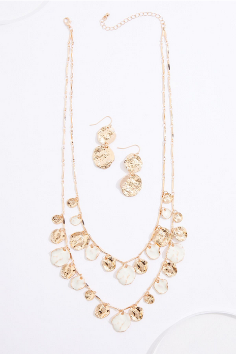 Cato Fashions Hammered Gold Enamel Charm Necklace Set