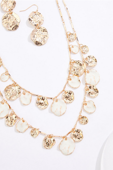 Cato Fashions Hammered Gold Enamel Charm Necklace Set