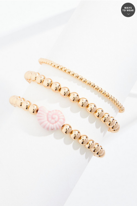 Cato Fashions Pink Seashell Gold Beaded Bracelet Set
