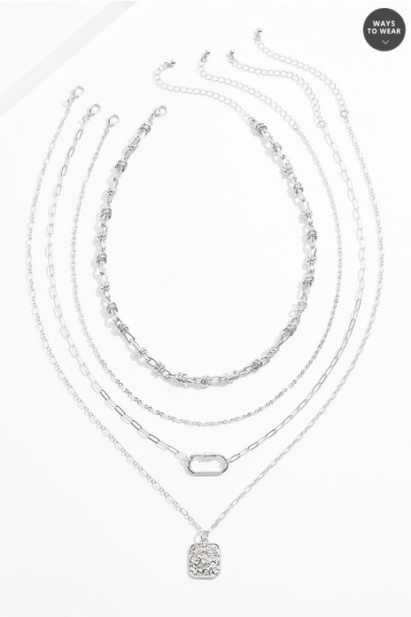 Cato Fashions Silver Long Layered Carabiner Charm Necklace