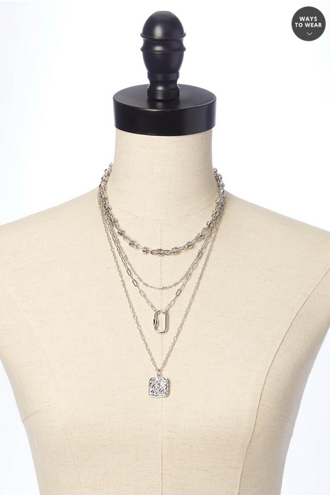 Cato Fashions Silver Long Layered Carabiner Charm Necklace