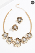 Cato Fashions Gold Pearl Flower Necklace Set