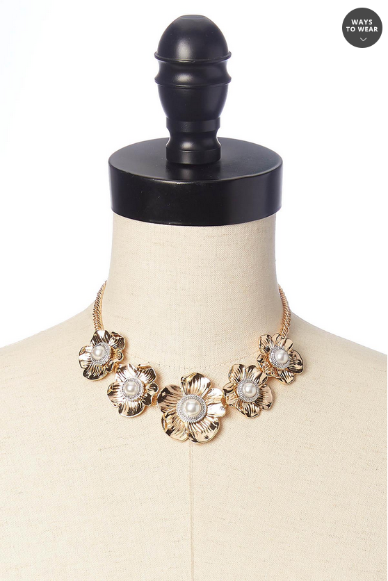 Cato Fashions Gold Pearl Flower Necklace Set